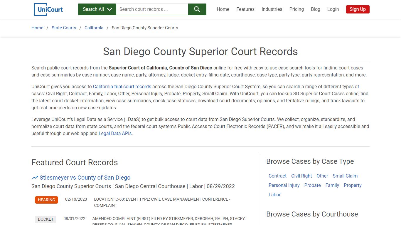 San Diego County Superior Court Records | California | UniCourt